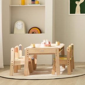 야마토야 노스타3 책상의자 세트(책상1+의자2+쿠션2) 원목 유아 아기 높이조절 라지 테이블