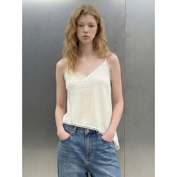 레이스 새틴 슬리브리스 탑_CREAM