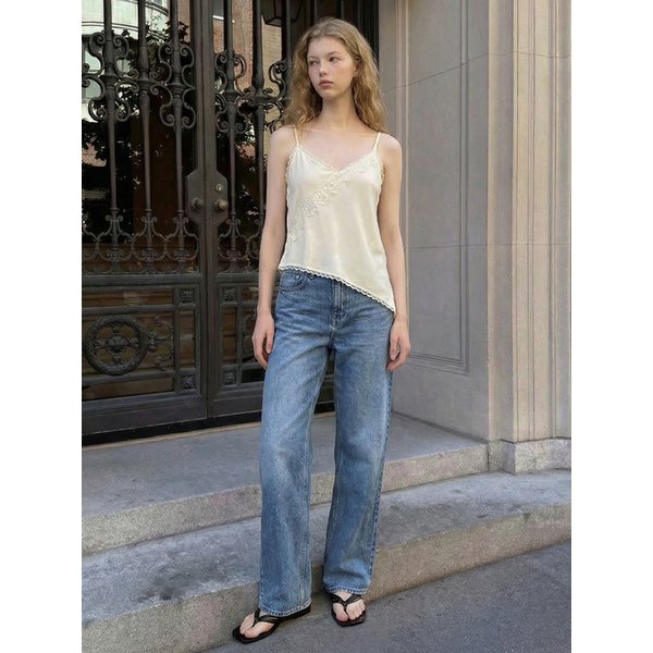 레이스 새틴 슬리브리스 탑_CREAM