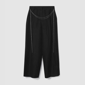 체인 플리츠 와이드 팬츠 블랙