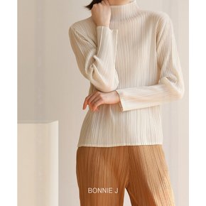 플리츠 레이어드 폴라 긴팔 티셔츠 얇은 주름 골지 간절기 여성 상의