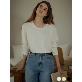 U-neck long sleeve t-shirt[3color]