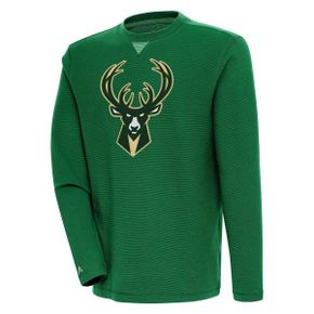 4643448 ANTIGUA Mens Antigua Hunter Green Milwaukee Bucks Flier Bunker Pullover Sweatshirt