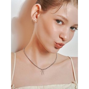 [sv925] silver crystal ribbon necklace