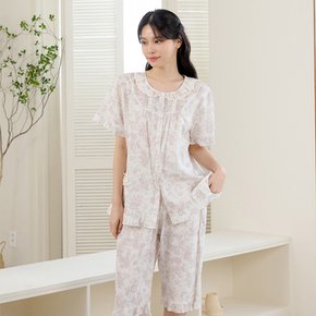 여성 순면 60수 꽃무늬 반팔 파자마 세트 5375