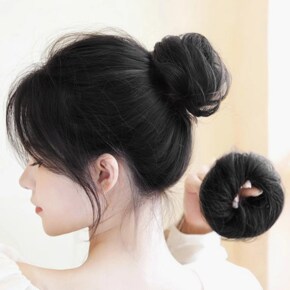 [언니네 가발] 인모 올림머리 곱창밴드 가발(생머리) (블랙)