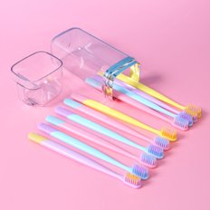 유즈비 샤벳파스텔 프리미엄 칫솔 10개입 대용량+클리어컵 케이스 부드러운 미세모 잇몸 치과칫솔