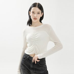 SHIRRING WOOL CROP T IVORY