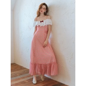 Cest_Plaid ruffled off-shoulder dress