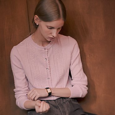 틸아이다이 Scallop cable cashmere blended cardigan_Pink