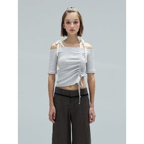 PLUM RIBBON OFF-SHOULDER T - LIGHT GREY