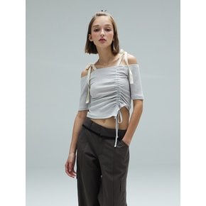 PLUM RIBBON OFF-SHOULDER T - LIGHT GREY