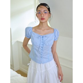 Ribbon Cotton Blouse_ Blue