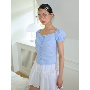 Ribbon Cotton Blouse_ Blue