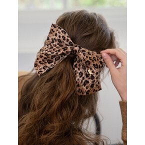 Leopard pattern double ribbon hairpin