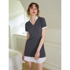 Shirt Detail Mini Dress_ Gray