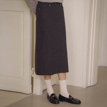 노운베러 H-line pocket long skirt_Charcoal