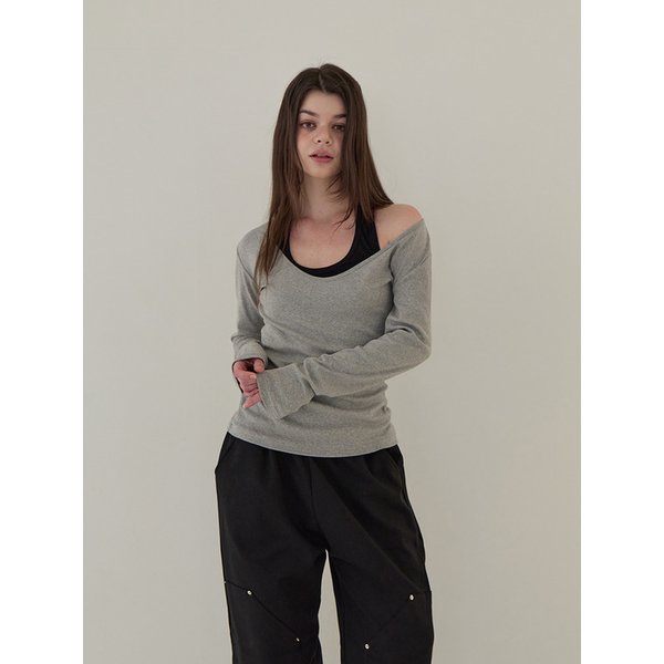 홀터넥 레이어드 롱슬리브 (멜란지 그레이)