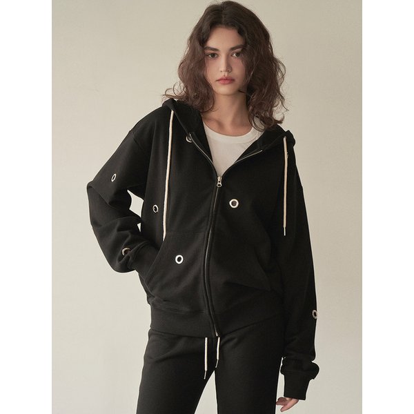 Eyelet Detail Hoodie _ Black