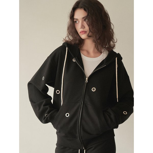 Eyelet Detail Hoodie _ Black