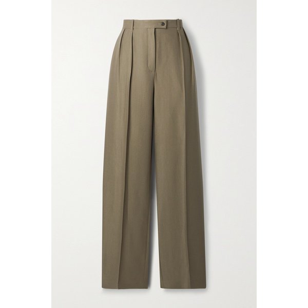 Randa Pleated Cotton And Silk-blend Straight-leg Pants 브라운