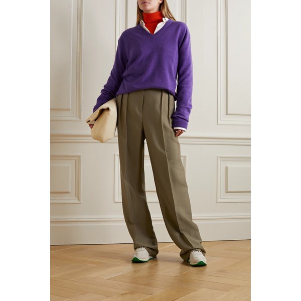 Randa Pleated Cotton And Silk-blend Straight-leg Pants 브라운