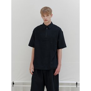 Decker linen zip-up 1/2 shirt (navy)