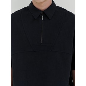 Decker linen zip-up 1/2 shirt (navy)