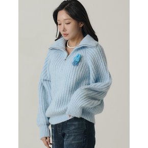 [인플루언서 세영 wh/] Raglan Half Zip-up Wool Knit_Sky Blue