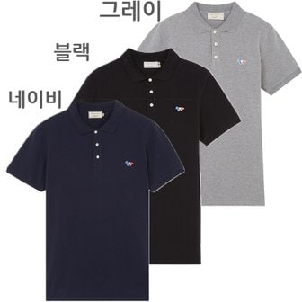 메종키츠네 21SS 메종키츠네 반팔 카라티 트리컬러 폭스 패치 AM00200KJ7002