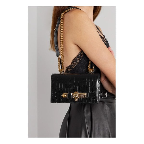 보석 장식 사첼 장식 악어 무늬 가죽 숄더백 1647597284170592