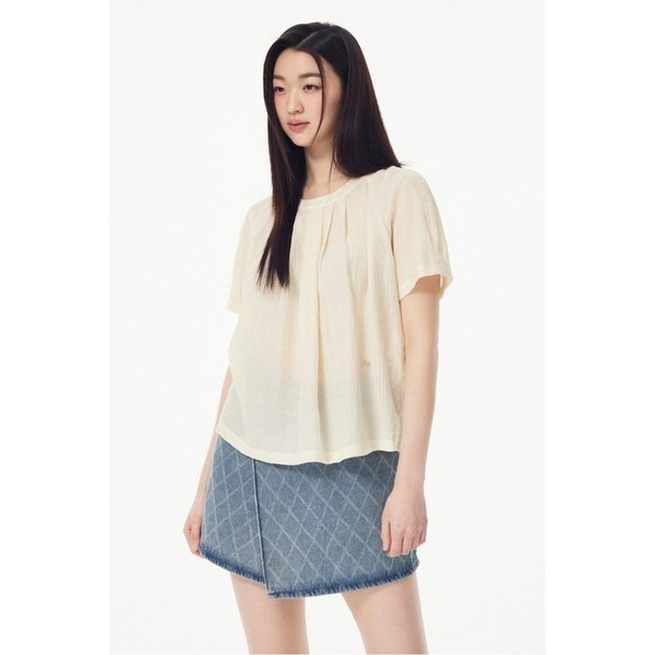 턱 디테일 숏 숄리브 블라우스_옐로우 7295260102