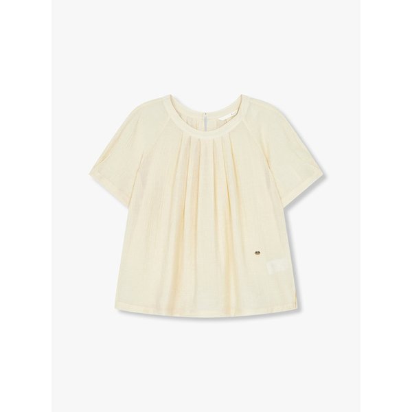 턱 디테일 숏 숄리브 블라우스_옐로우 7295260102