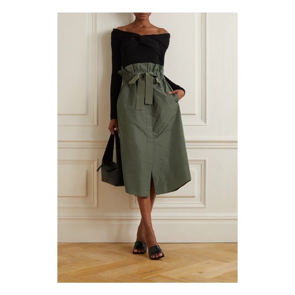 Grosgrain-trimmed Recycled Shell Midi Skirt 그린 45666037504878402