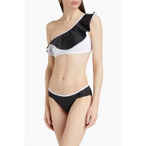 One-shoulder ruffled two-tone bikini 블랙 45666037505256365