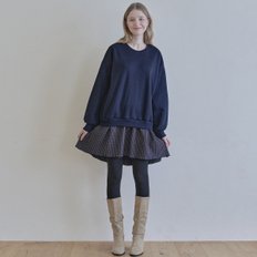 Check Combi Sweatshirt Mini Dress - NAVY (기모)