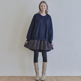 아방 Check Combi Sweatshirt Mini Dress - NAVY (기모)