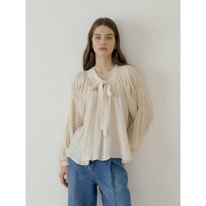 SMOCKING TIE BLOUSE - Beige