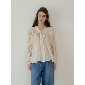 SMOCKING TIE BLOUSE - Beige