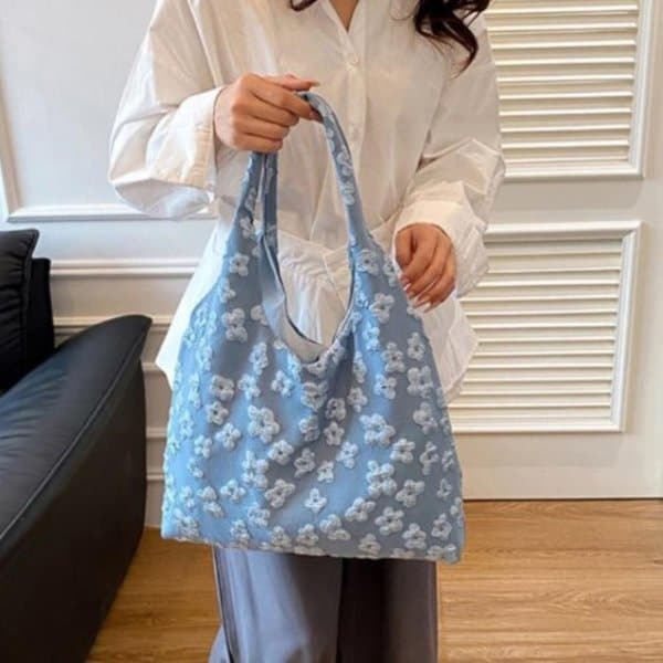 [옷자락] 여성 러블리 플라워 데님 숄더백