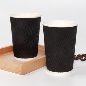 13온스 한결 종이컵 블랙 390ml 단열 리플컵 웨이브컵 25개