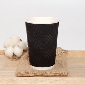 13온스 한결 종이컵 블랙 390ml 단열 리플컵 웨이브컵 25개