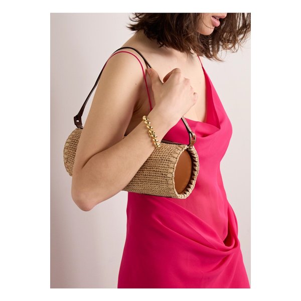 스타우드 타루 미니 가죽 트리밍 라피아 숄더 백 뉴트럴 1647597357747068