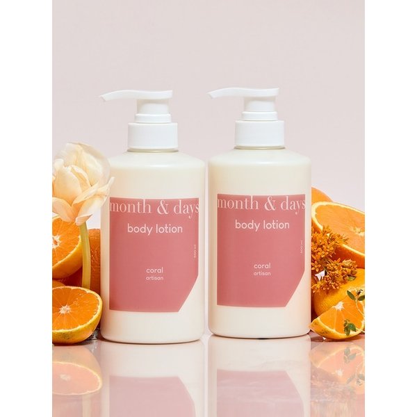 [1+1] 먼스앤데이즈 퍼퓸케어 바디로션 코랄 아티잔 감귤과허브향 500ml 2개