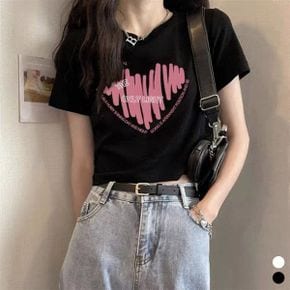 하트 프린팅 크롭 티셔츠 LM 0360_P361644862