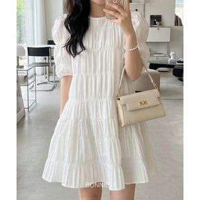 퍼프소매 셔링 미니 원피스 캉캉 A라인 반팔 핀턱 플레어 데이트룩 휴양지 2color