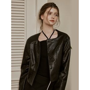 Minimal square crop leather jacket (2color)