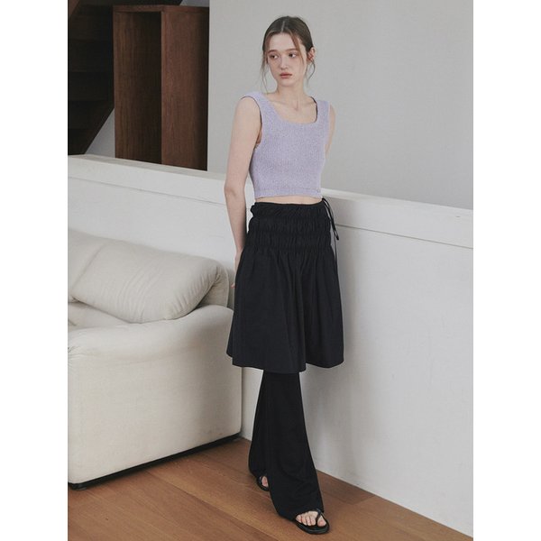 smoke shirring midi skirt black