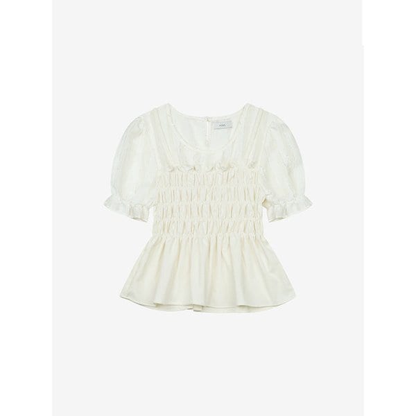 뷔스티에 배색 반팔 블라우스 (TKBAE2451)