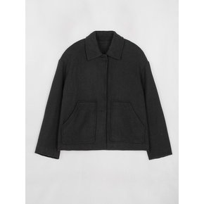 Wool Button Short Jacket Black